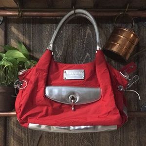 Kate Spade red and silver nylon handbag